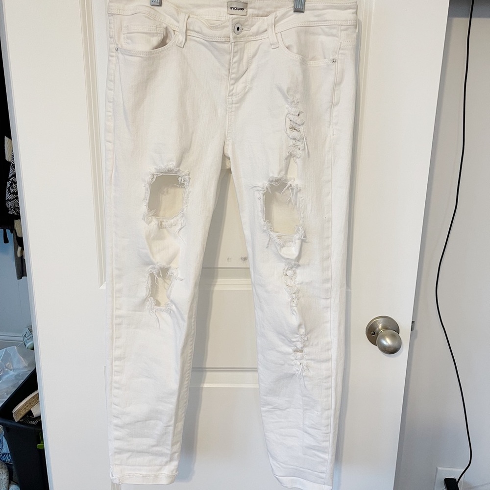 Sneak Peek Distressed White Jeans